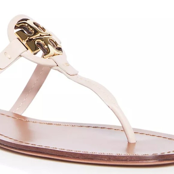 NEW Tory Birch Miller Thong Leather Metal Sandals - Seashell / Gold, Size 7 - Picture 3 of 4